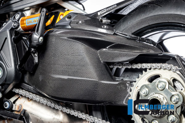 Kryt kyvné vidlice včetně horního krytu řetězu z karbonu lesklý na motocykly DUCATI Diavel 1260 od 2019